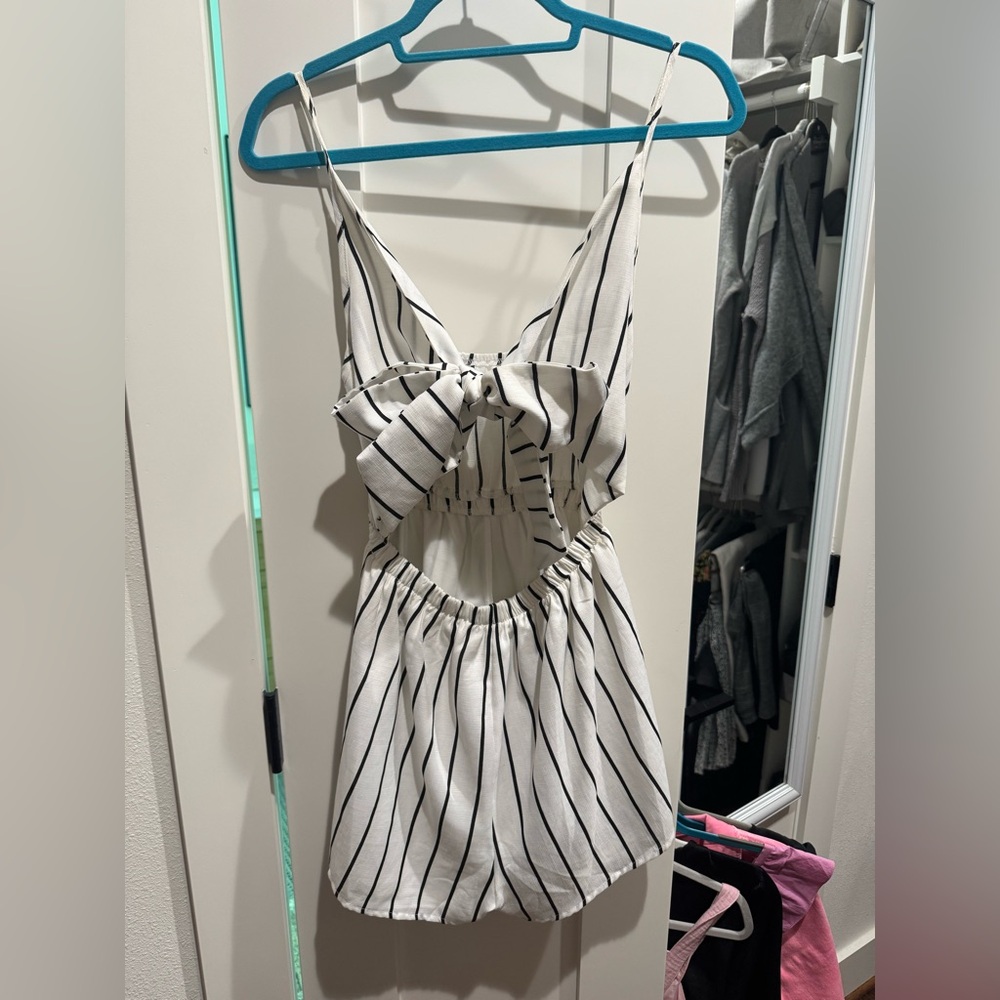 Reverse Black and White Striped romper